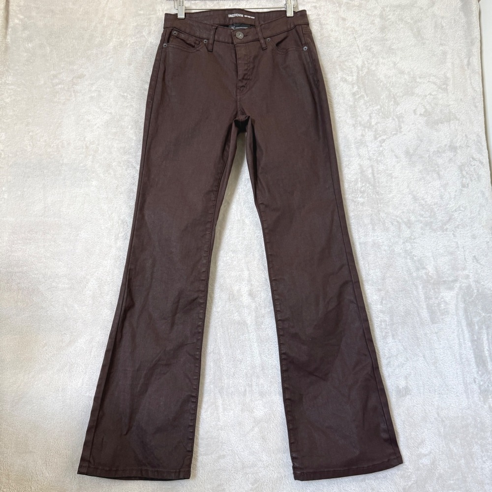 INC International Concepts Bootcut Wax Coated Brown Jeans Womens 8 Western 28x32